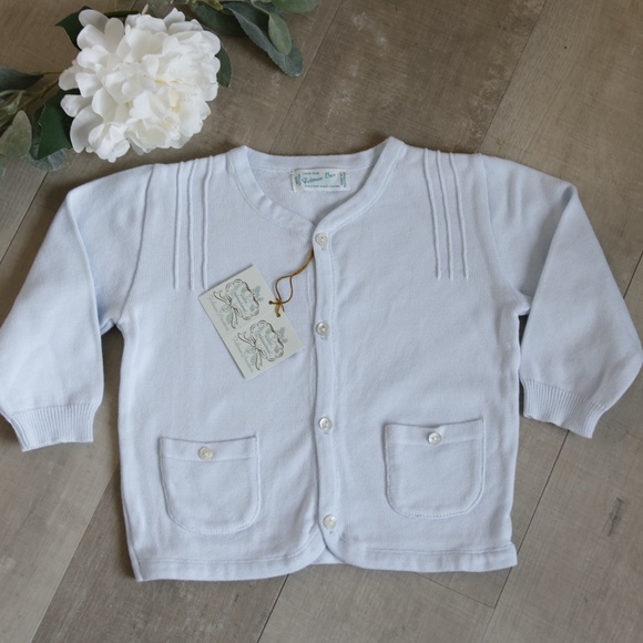 Boy or Girl Blue Cardigan Pin Tucks & Pockets Feltman Brothers 100% Cotton NWT - Picture 1 of 5